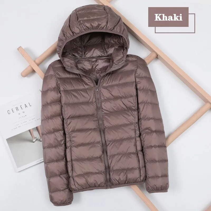 New Brand Autumn Winter Light Down Jacket Women Fashion Hooded Large Ultra-thin Lightweight Youth Slim Coat Down Jackets 5XL