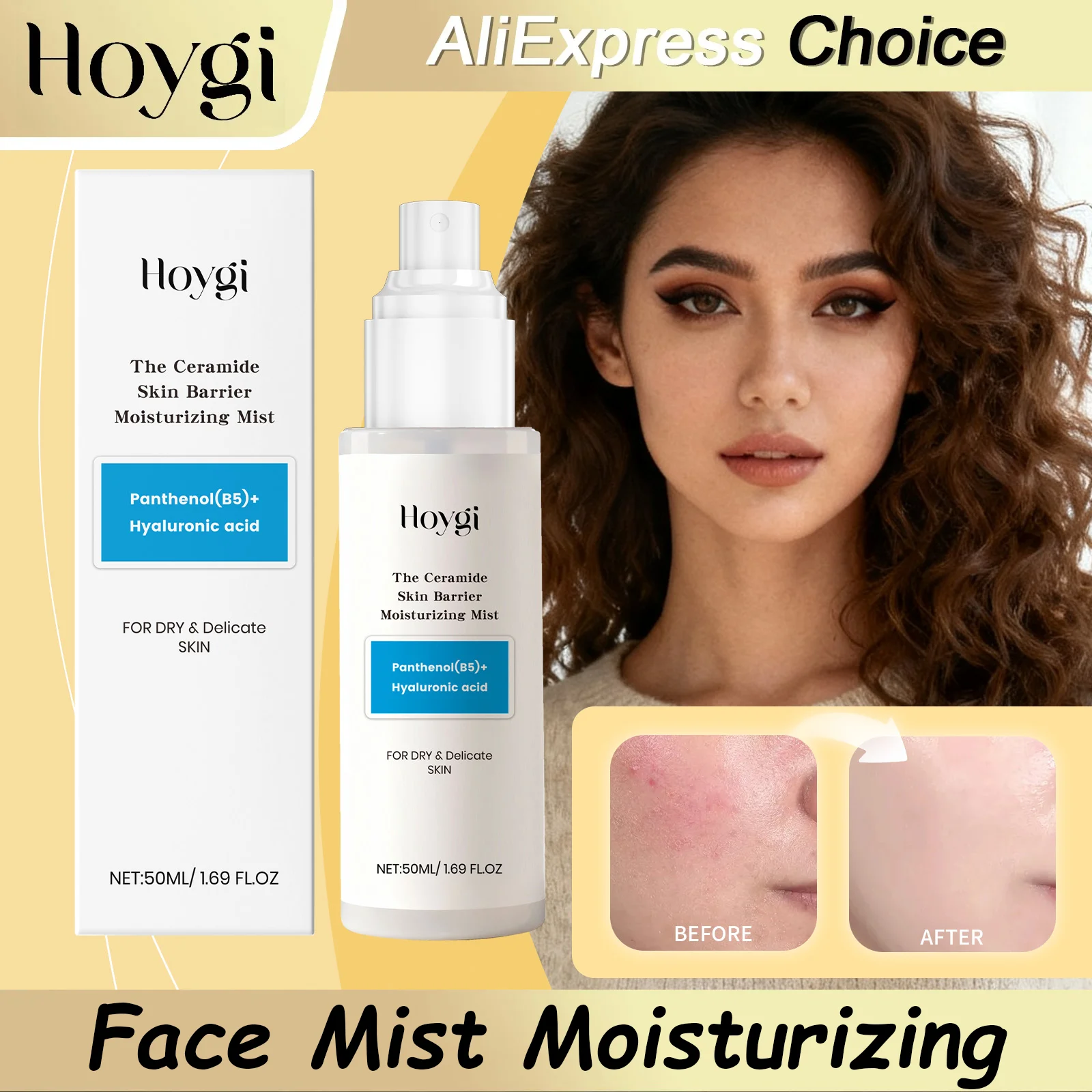 HOYGI Hyaluronic Acid Face Mist Spray Hydrating Facial Spray With Ceramide Moisturizer Soothing Redness Serum For Dry Skin Care