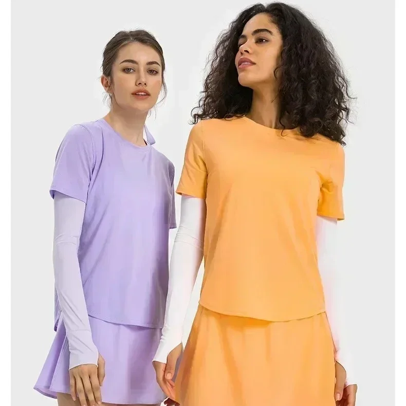 

Women's Class Fit Crew Neck T-Shirt Hip Length Short Sleeve Sweat-wicking Yoga Shirts Breathable Running Soild Tops Quick-drying