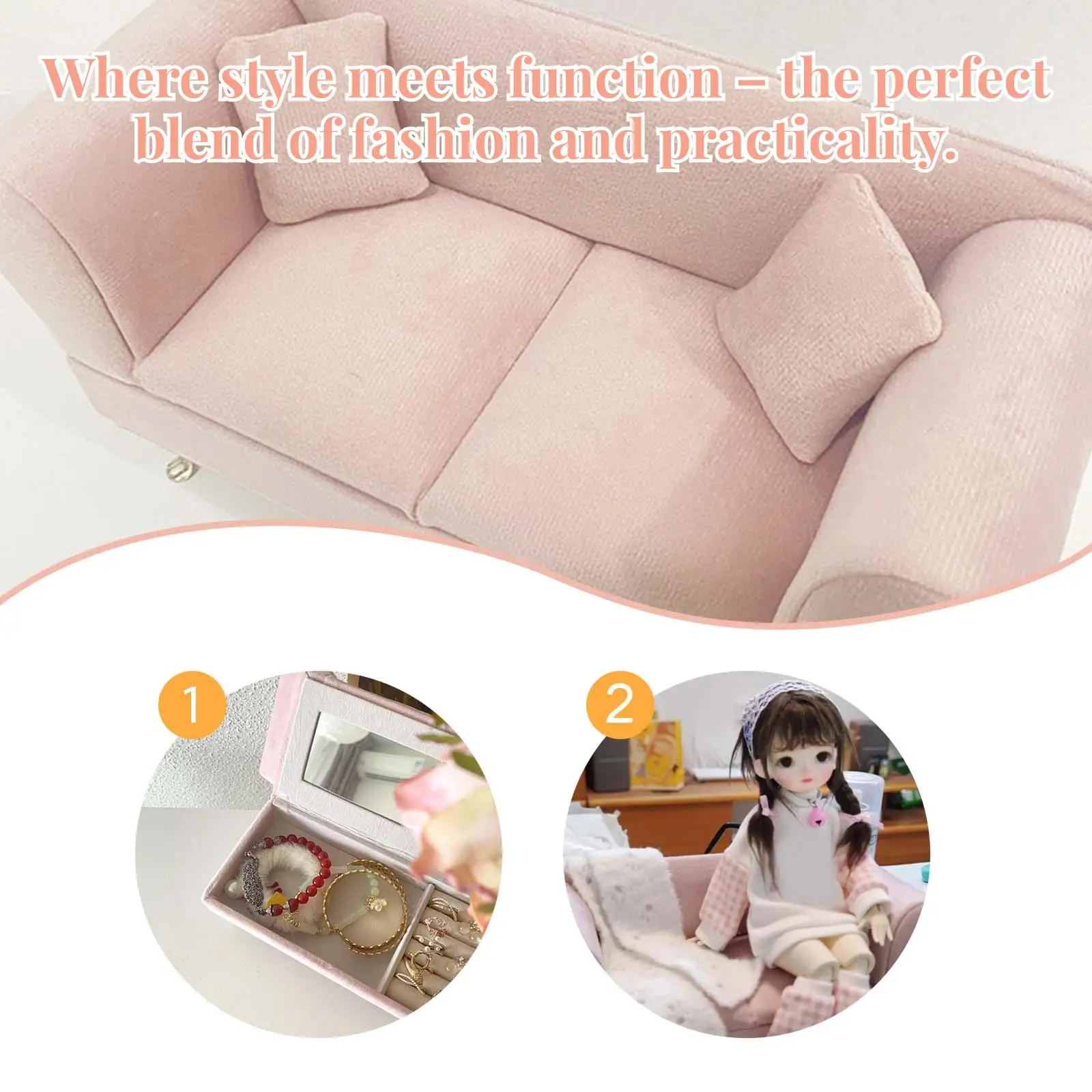 Meubles de maison de poupée 1:6, canapé, accessoires Photo, meubles miniatures