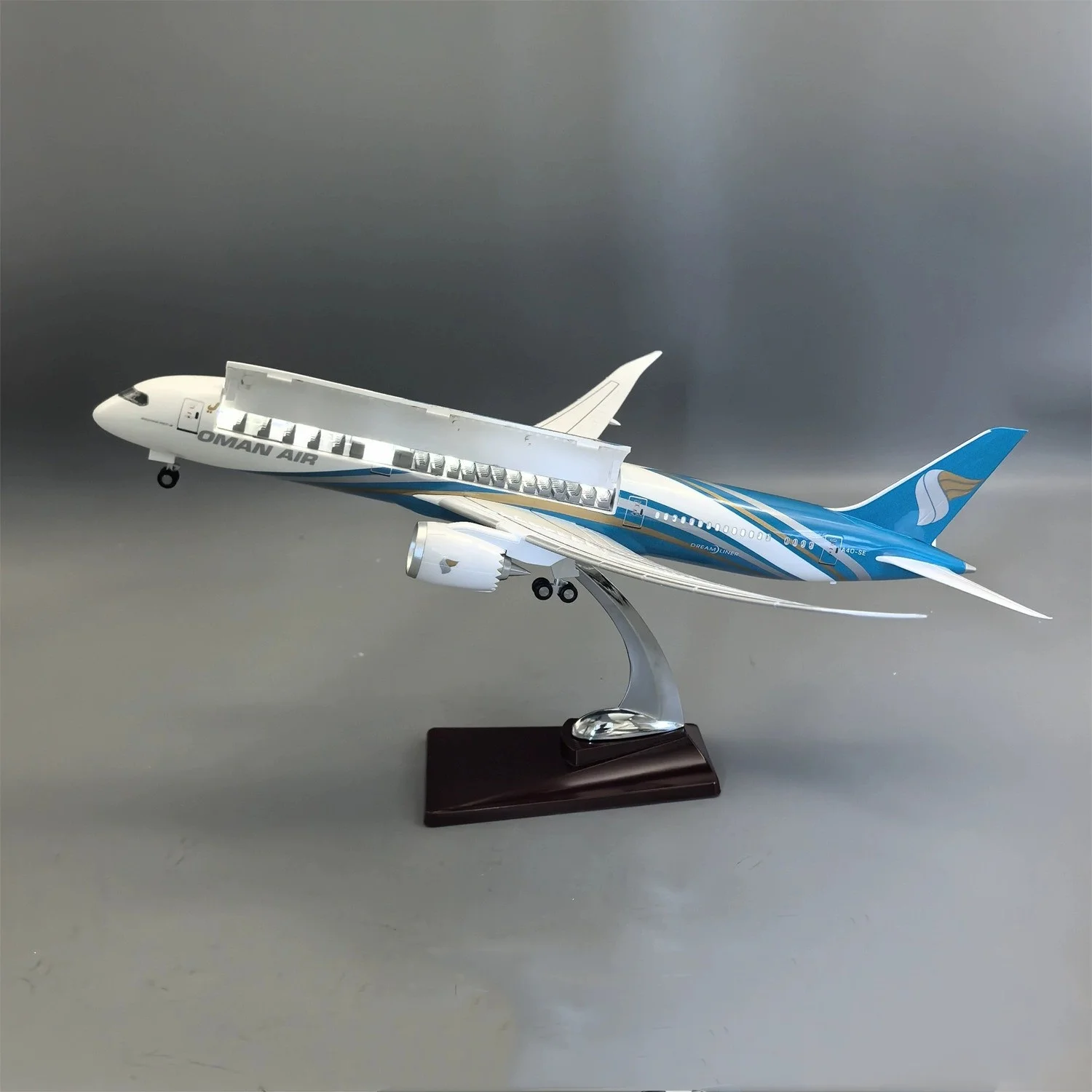 1:150 Scale 43cm Oman Air B787-9 Plane Model Resin Passenger Aircraft Opening Cabin Door Airplane Diecast For Aviation Fun Gift