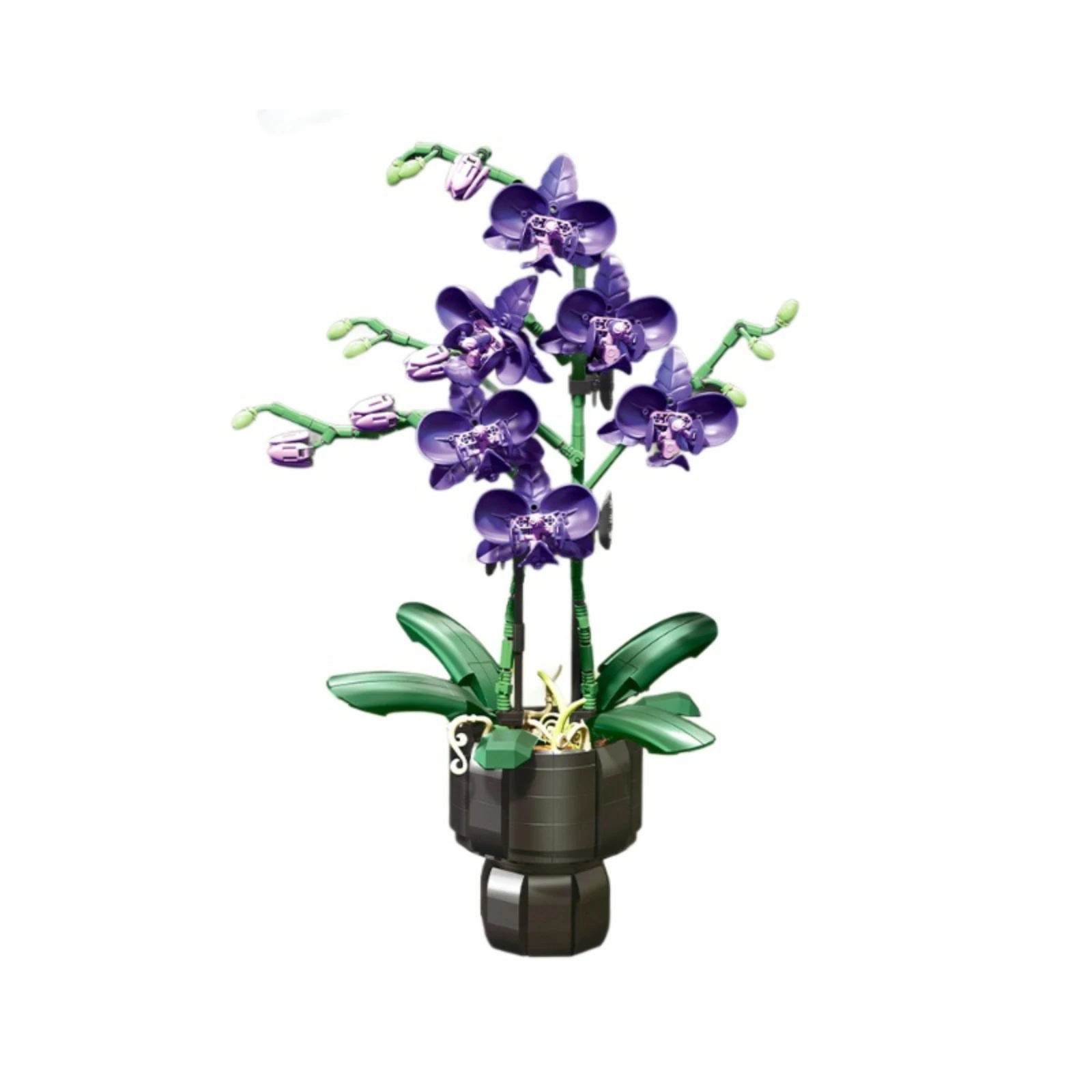 ตัวต่อจิ๋ว JJ9235 666 ชิ้น ชุดต้นกล้วยไม้สีม่วง บอนไซ DIY ของตกแต่งดอกไม้สร้างสรรค์