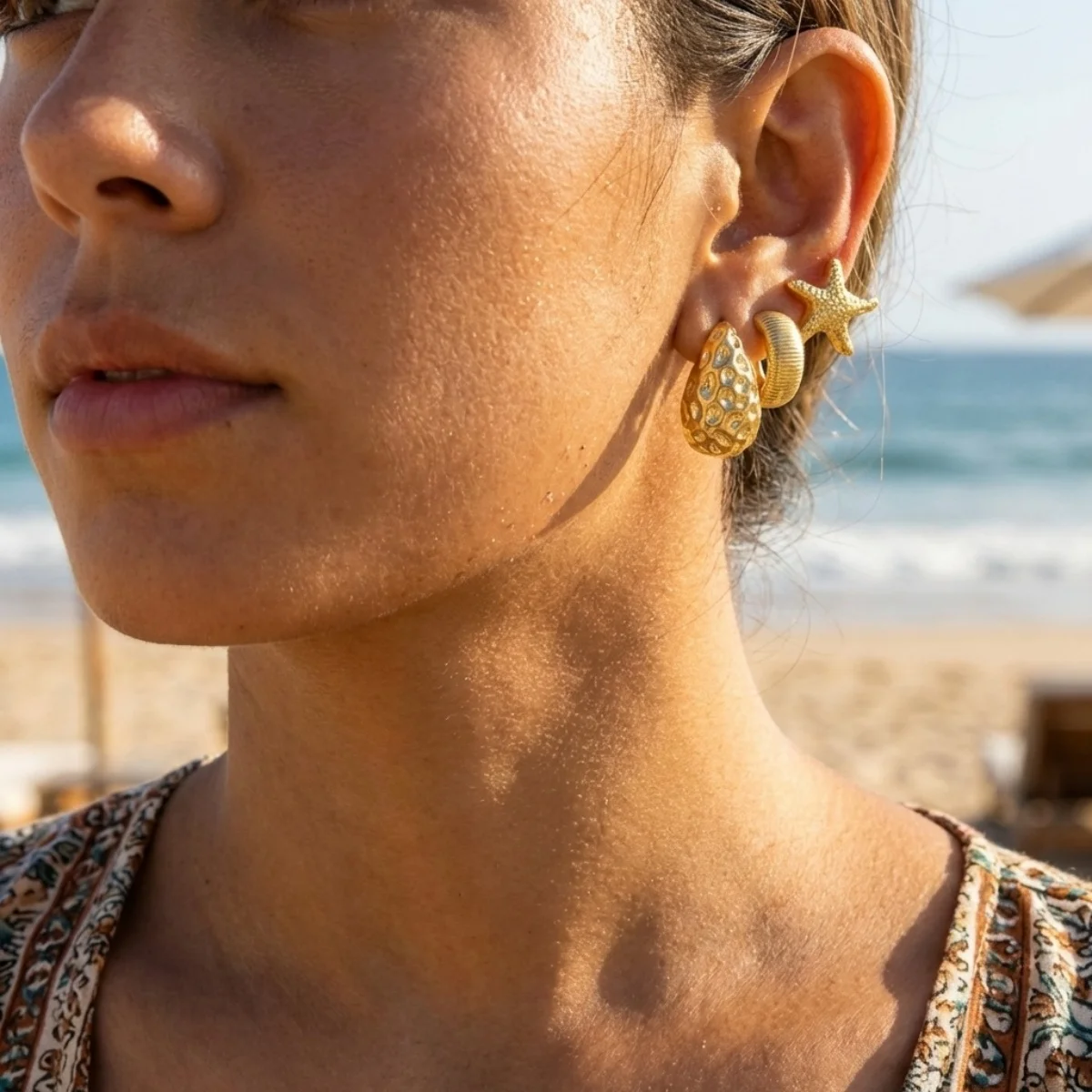 Bohemian Seestern Lava Wassertropfen CCB Ohrstecker-Set für Damen und Herren Muschel C-förmige Ohrringe Sommerurlaub Party Schmuck – Detail 7