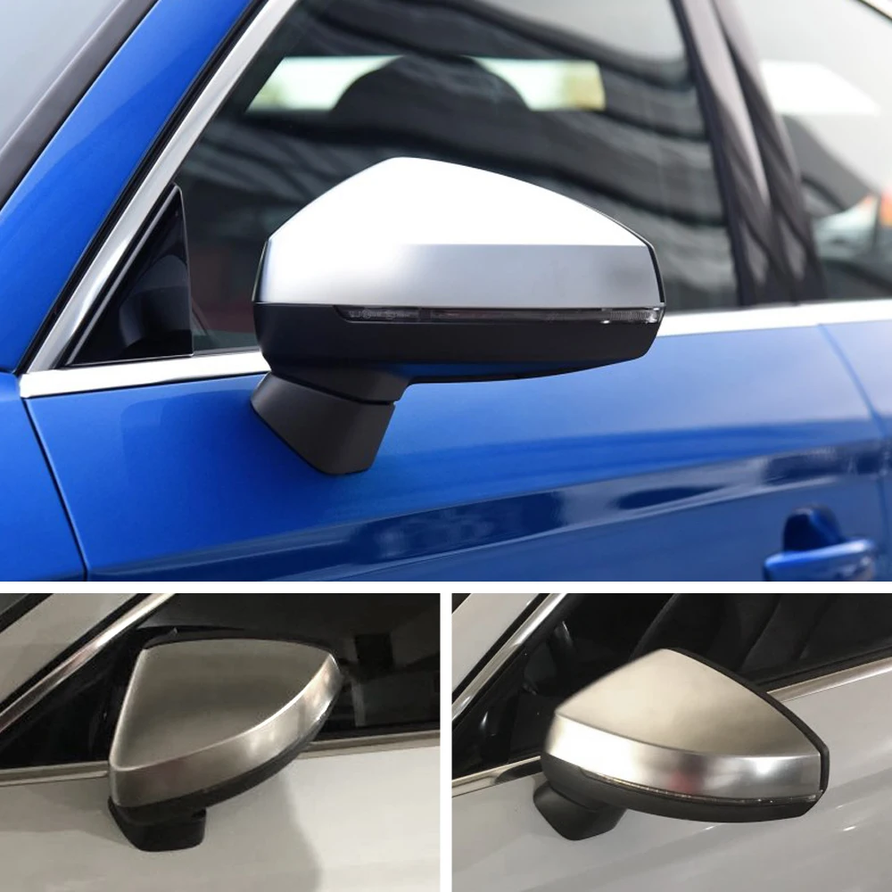 2PC Chrome Brushed Side Mirror Caps for Audi A3 S3 8V Aluminum 2013-2020 Silver Matte Replacement Covers