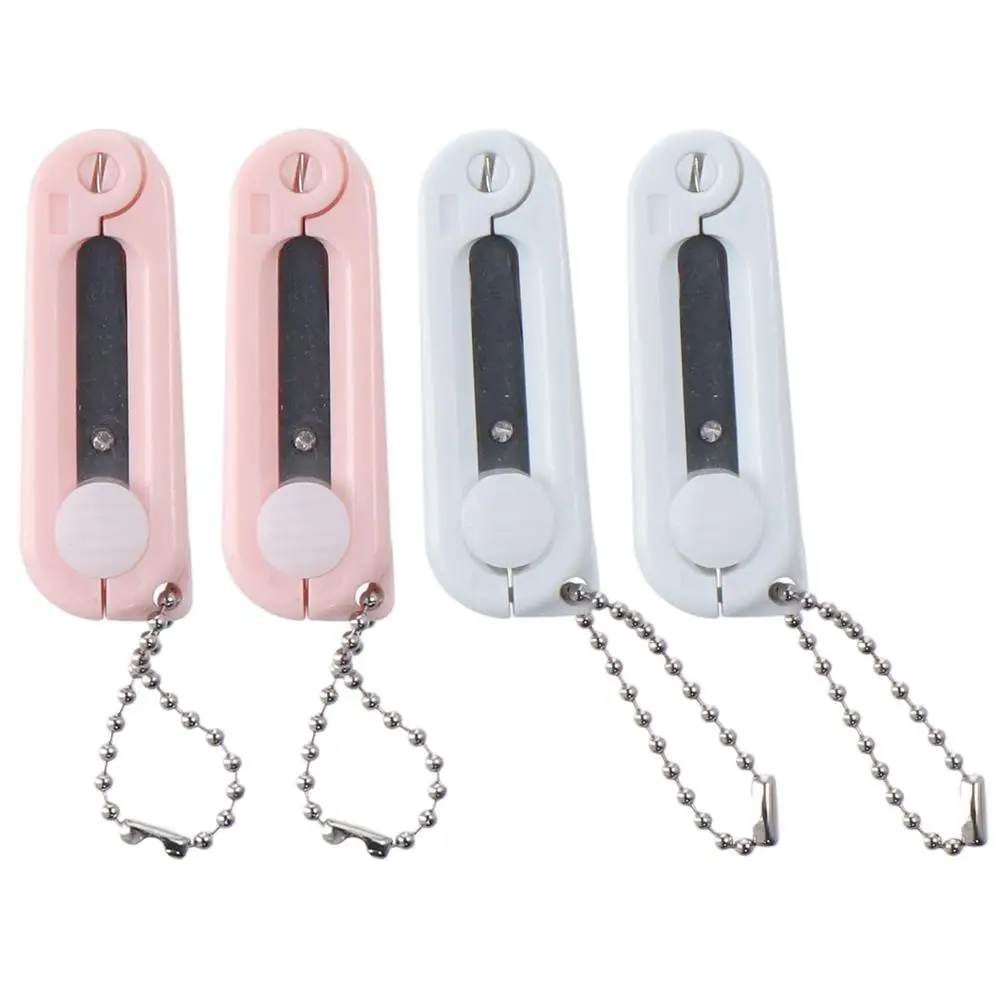 4 PCS 2Color Folding Scissors Pink and White 2.5inch Travel Scissors Foldable Telescopic Scissor for DIY Scrapbooking