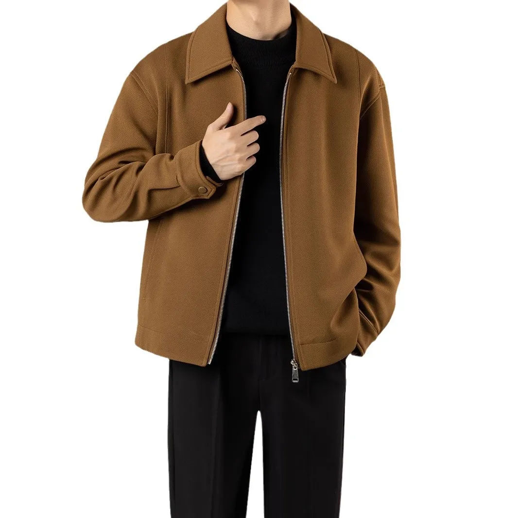 Men Coats Solid Jackets Turn Down Collar Coat Full Sleeve Zipper Y2k Streetwear Jacket Work Casual Outerwear Autumn Winter 2026