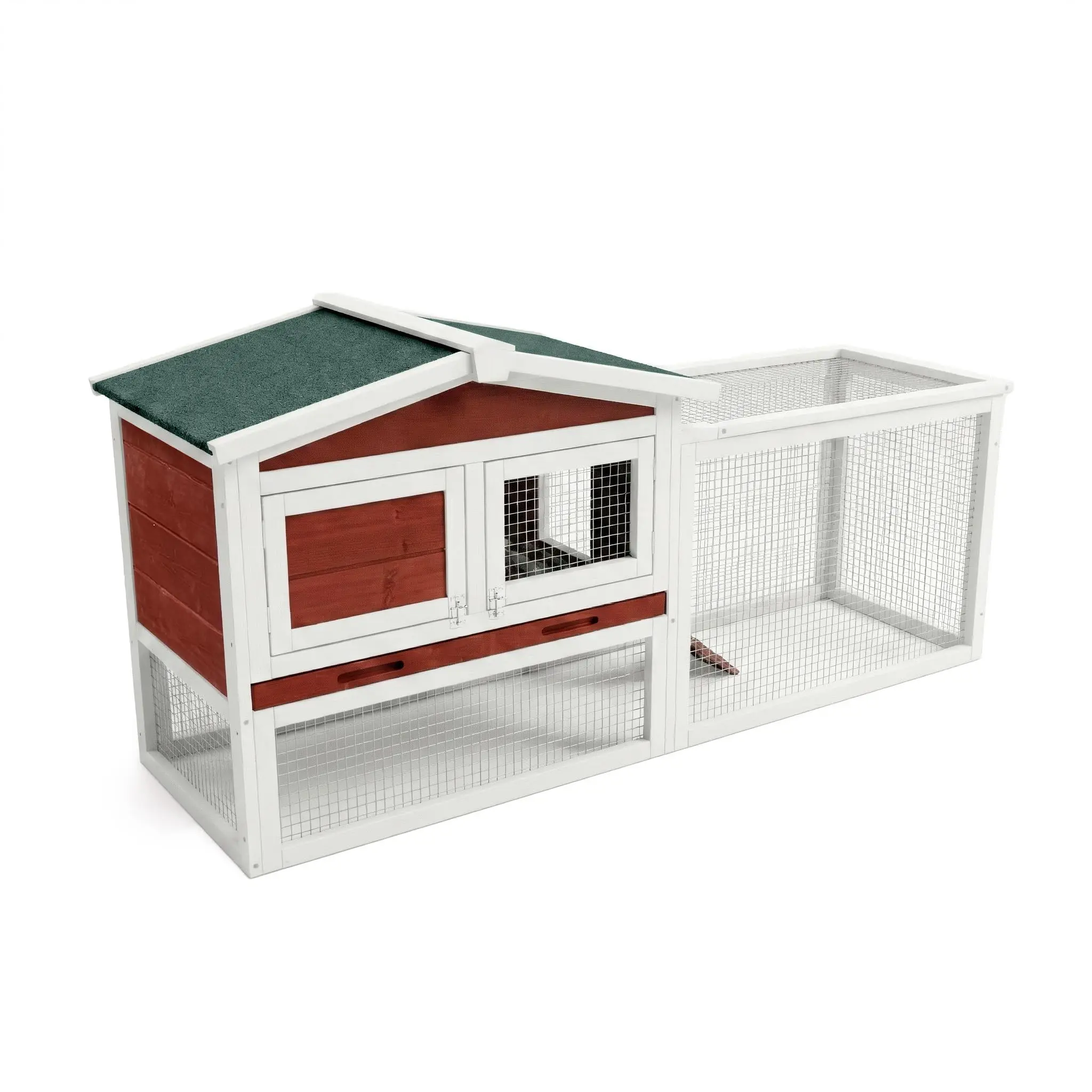 

60" L Large Rabbit Hutch Outdoor Indoor, Expandable 2-Story Wooden Bunny Cage with Non-Slip Ramp, Large Playpen, Hinged Roof