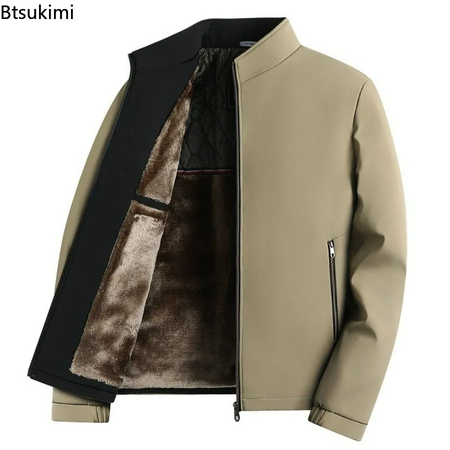 2025 Men's Autumn Winter Business Fleece Zip-Up Jacket Workout Fleece Jackets Male Full Zip Wool Liner Warm Thick Casual Coats