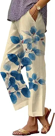 

Women's floral breathable trousers print summer bohemian pants beach resort pants comfortable breathable work pants