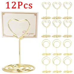 Metal Place Card Holders Round Heart Shape Photo Clip Wedding Table Place Card Stands Birthday Party Decoration Supplies