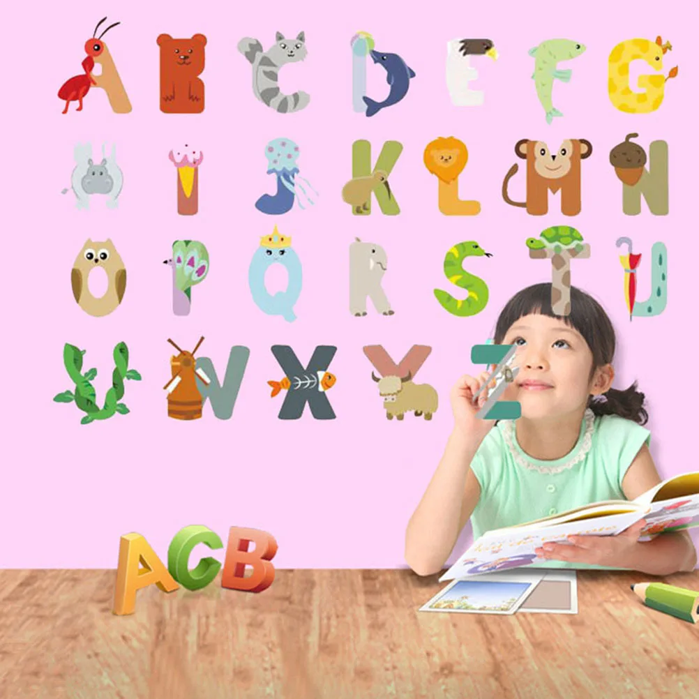 

Self-Adhesive Abc Stickers Animal Alphabet Decals Nursery Kids Room Wall Decor Classroom Learning Cartoon Letters