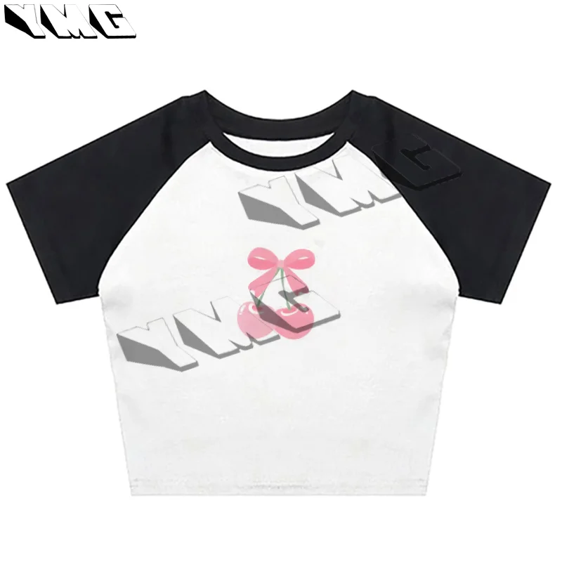 Y 2K Roze Kersenprint Korte Top Harajuku Baby T-Shirt Straat Kleding Korte Mouw T-Shirt Punk Retro Gothic Patroon Emo Meisje