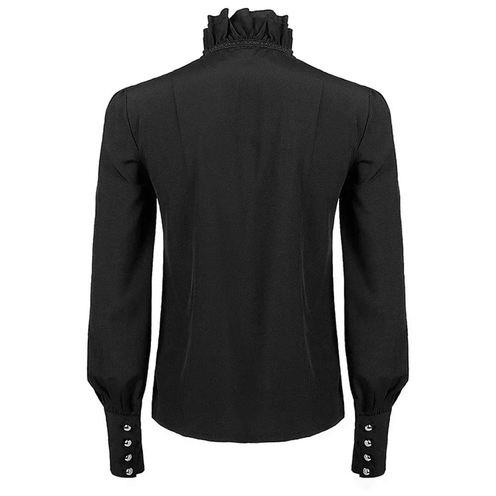 Vintage Gothic Shirt For Men Victorian Medieval Ruffle Pirate Puff Sleeve Solid Black Tops Shirts And Blouses Man Clothing