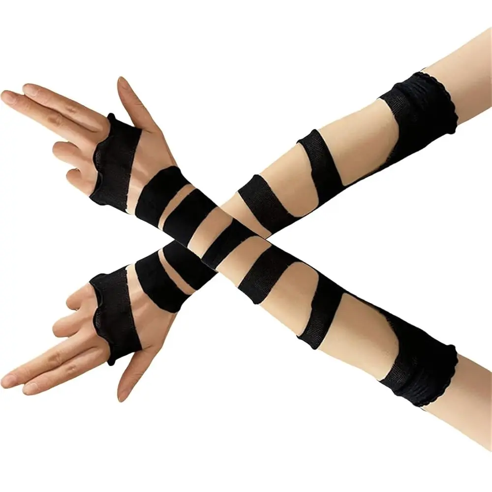 

Женские готические перчатки без пальцев с кружевом и ремешками, эластичные сетчатые перчатки в стиле панк для защиты от солнца