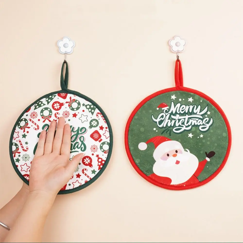 Creative Christmas Hand Towel Round Shaped Christmas Ornaments Kitchen Cleaning Rag Thick Coral Fleece Household