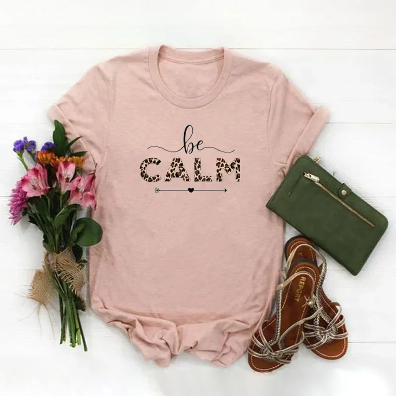 Be Calm Leopard Print Graphic T Shirts Cheetah Arrow Lady Tops Shirt Had Given Her Meditation Graphic Clothing Female Casual Tee