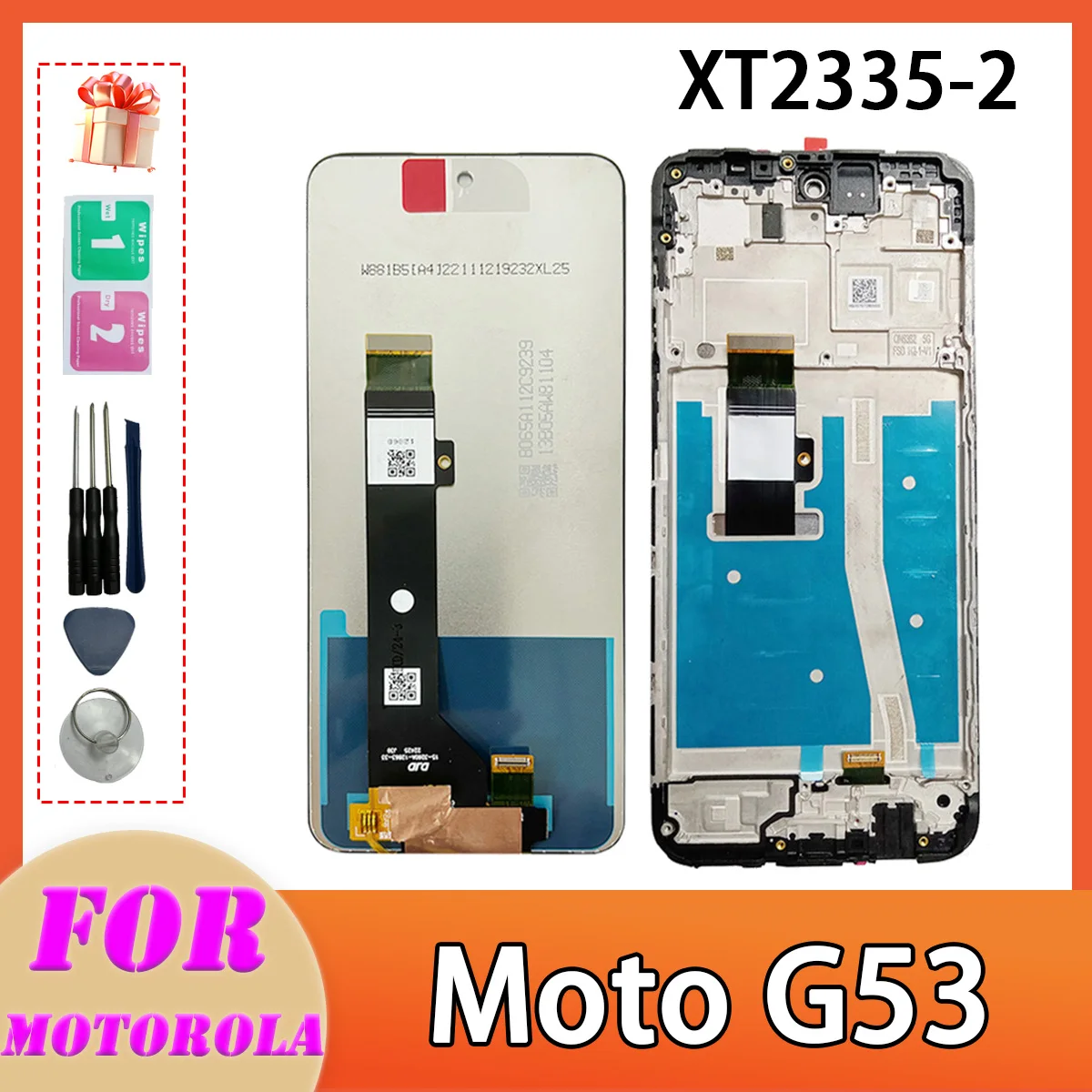 For Motorola Moto G53 LCD Display Touch Screen Digitizer Assembly XT2335-2 With Frame For Moto G53 Screen Replacement Parts