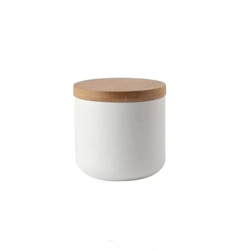 Ceramic Food Storage Jar Canister with Airtight Wooden Lid, Loose Tea Coffee Sugar Spice Nuts Snacks Seasonings Storage