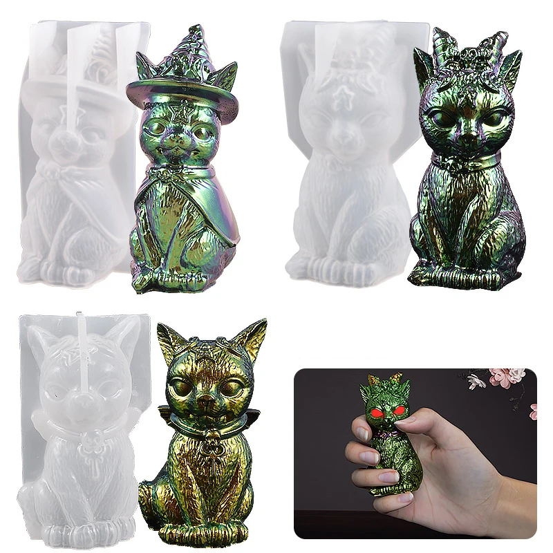 Magic Devil Stand Cat Shape Ornaments Cyrstal Epoxy Resin Mold Pirate Cool Cat DIY Gift Silicone Mold For Home Office Decoration