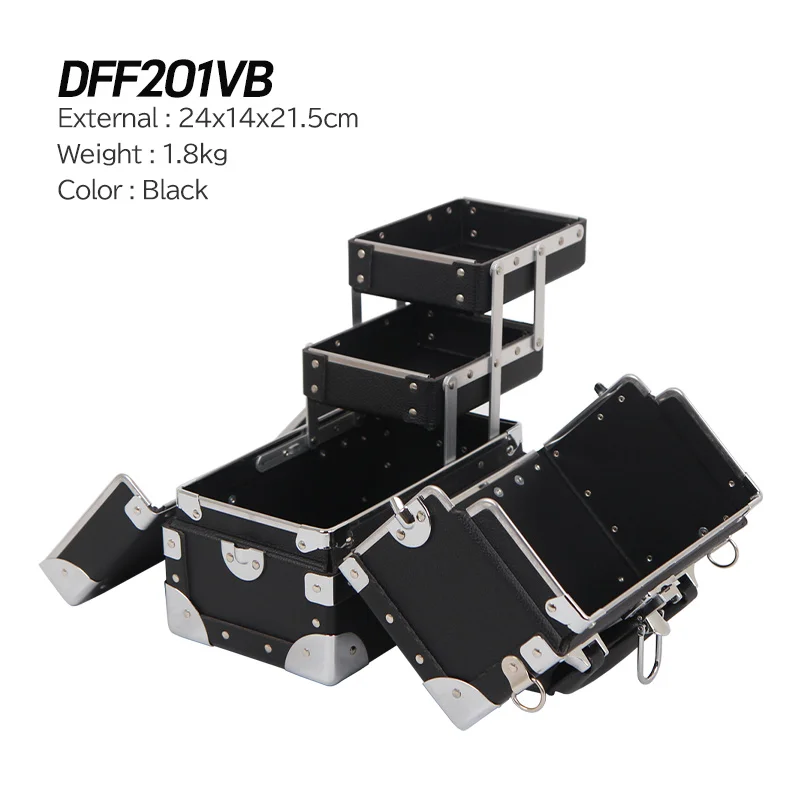 ALICOS DFF201-VB 24x14x21.5 سم حقيبة قطار مكياج احترافية مع صواني متعددة الطبقات، صندوق منظم مستحضرات التجميل المحمول، Trave الصلب