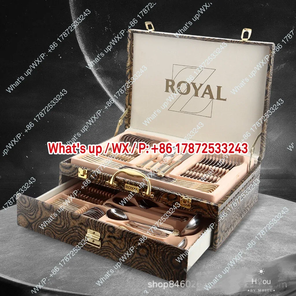 Russia 304 tableware set 72-piece set 84 gold-plated stainless steel knife, fork, spoon, soup spoon, service supplies gift box