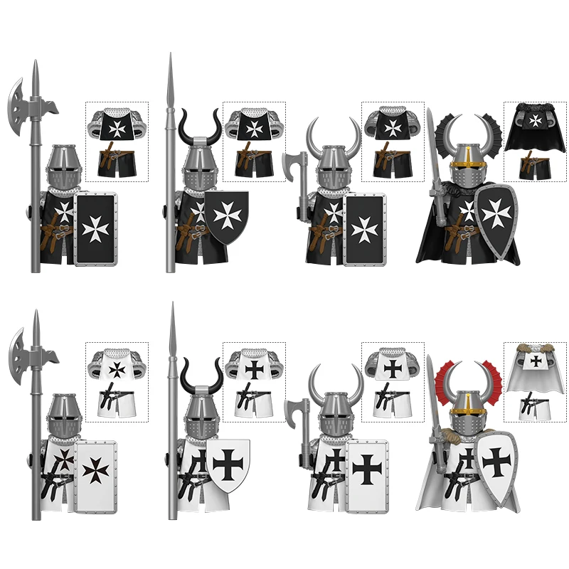 Medieval War Crusader Figure Temple Sepulchre Teutonic Hospital Heavy Armor Knight Armour Kids Blocks Toys Gift DT8901