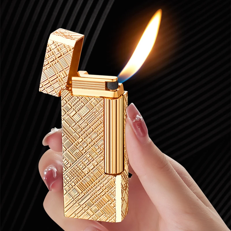 

Metal Retro Classic Grinding Wheel Lighter Mini Inflatable Oblique Fire Side Sliding Sculpture Lighter Exquisite Men's Gift