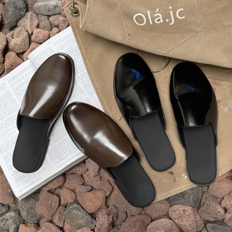 2026 Men's Shoes Summer Shoes Half Slippers Sandals Business Casual Shoes Men Mules Breathable Slip-on Peas Shoe Homme Slippers