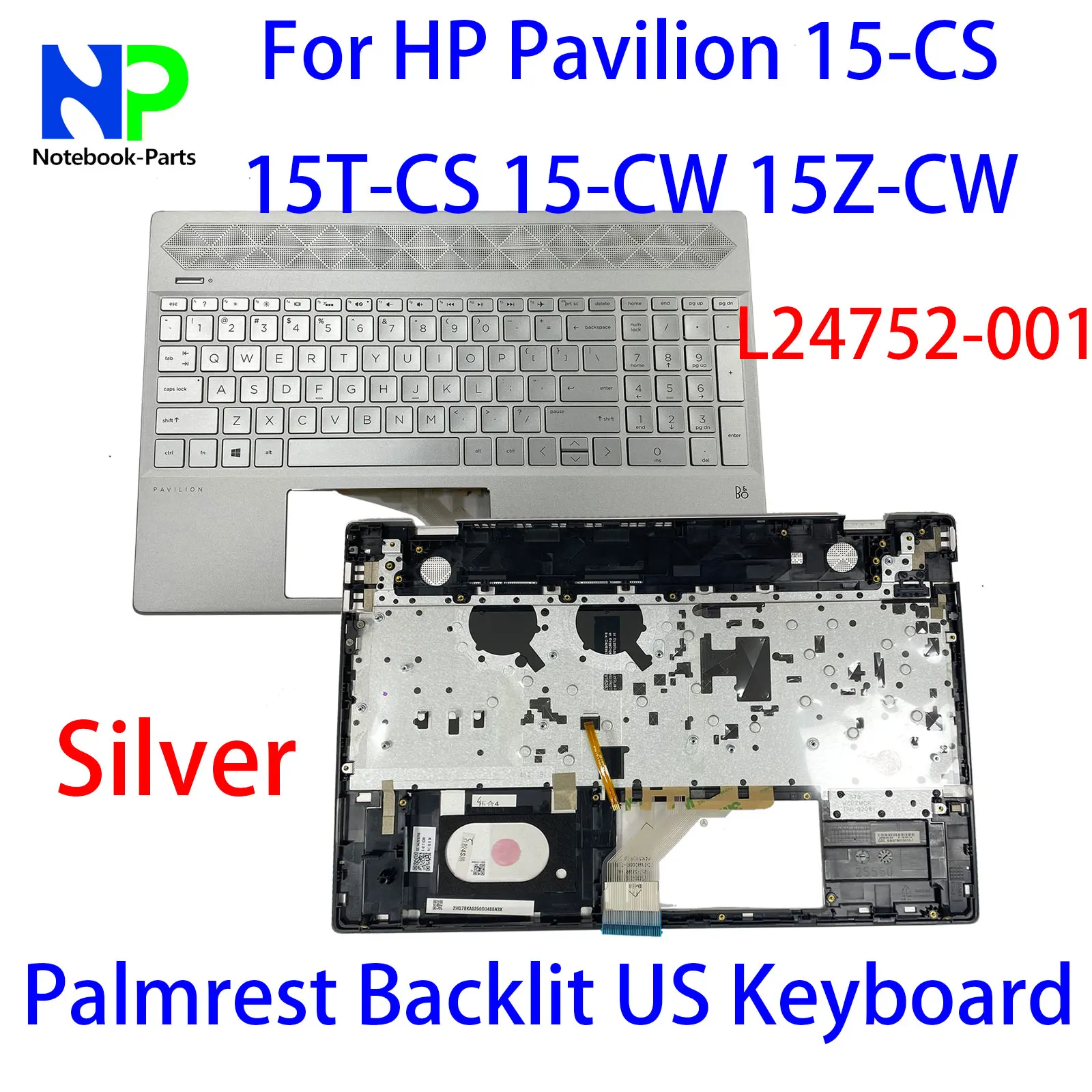 

Original New Top Cover For HP Pavilion 15-CS 15T-CS 15-CW 15Z-CW 15.6" Palmrest Backlit US Keyboard Silver L24752-001