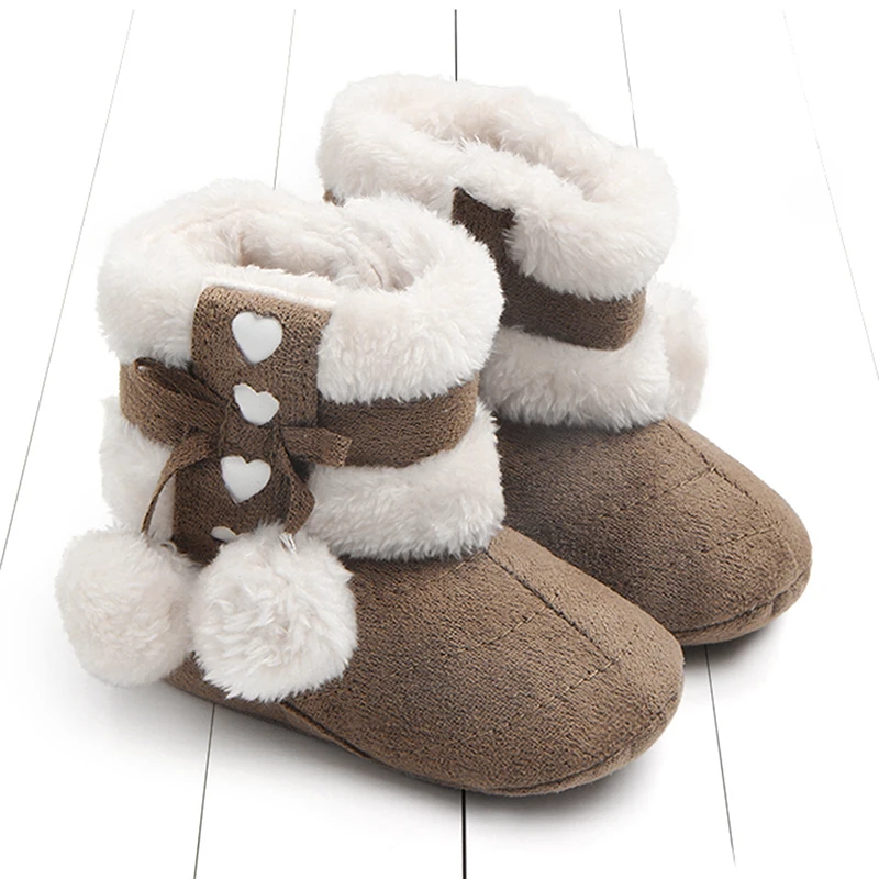 

Adorable Faux Fur Lined Baby Booties with Bow Detail and Pom Pom - Cozy Winter Shoes for Infant Girls Toddler Warm Snow Boots
