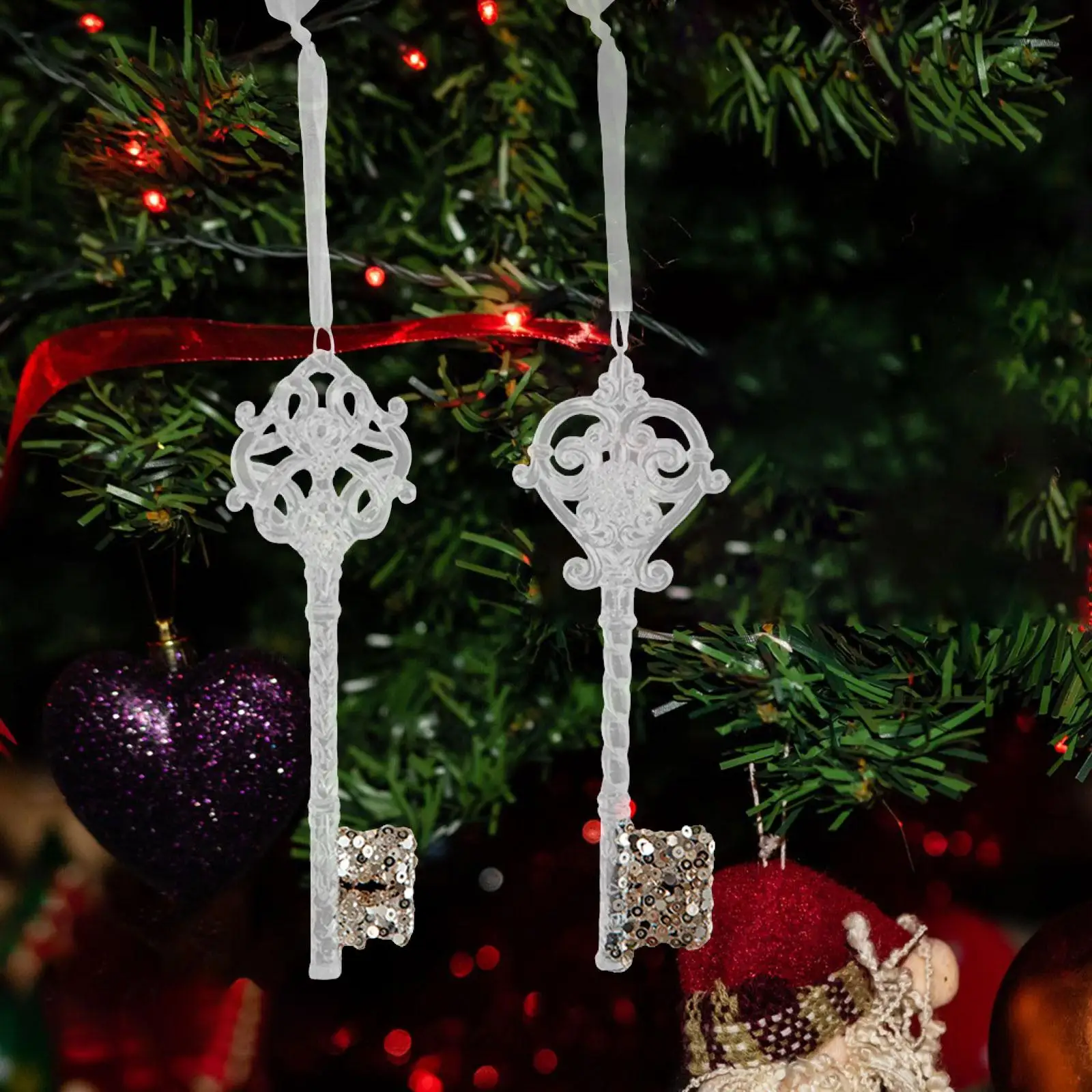 2x llaves, adornos navideños, gotas colgantes, adornos navideños, adornos colgantes para celebración de oficina, porche del Festival de Año Nuevo