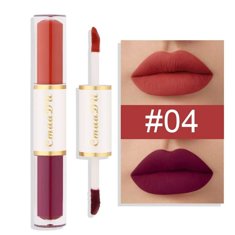 Mollige Tweekleurige Lipgloss Retro Dubbele Koppen Hydraterende Matte Lippenstift Zijdeachtig Langdurig Lip Glazuur Meisje