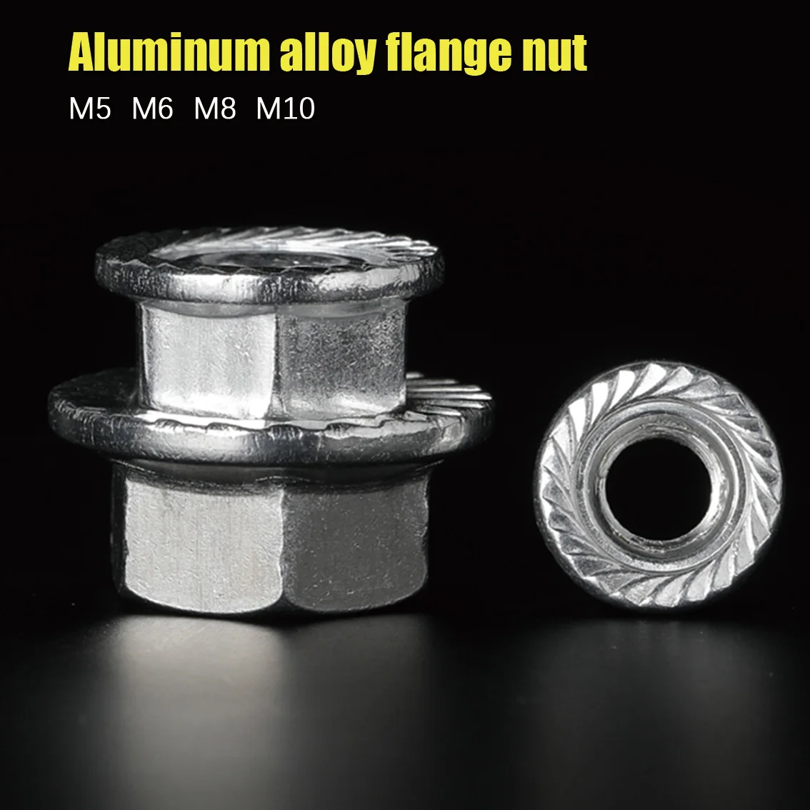 Hex Flange Nuts  Aluminum Alloy Serrated Flange Locknut M5 M6 M8 M10 Serrated Lock Nut Spinlock Hexagon Nut 5/10/20/50/100pcs