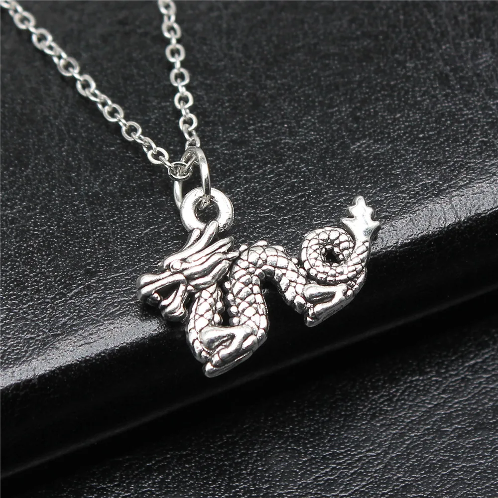 Simple Classic Fashion 21x15mm Antique Silver Color Dragon Pendant Girl Women Short Chain Necklaces Choker Necklace