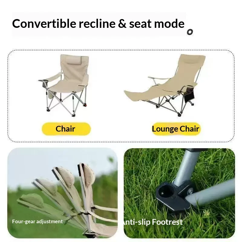 Strictly Select Outdoor Recliner Camping Lunch Break Folding Chair Multi level Adjusting Camping Portable Folding Recliner with  camping chair outdoor furniture