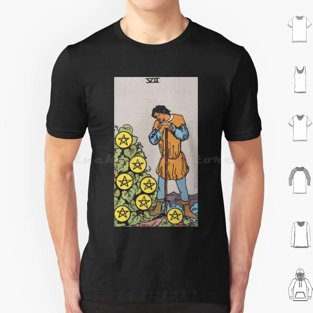 Rider-Waite Tarot , Seven Of Pentacles T Shirt Cotton Men Women DIY Print Seven 7 Seven Of Pentacles Pentacles Pentacle Seven