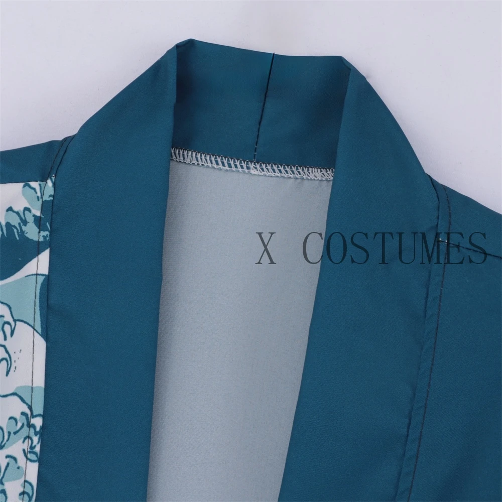 Men's Kimono Cardigans Japanese ukiyoe sea wave Loose Fit Open Front Shirt Kimono Men Blue Casual Summer shirt Beach Shirt