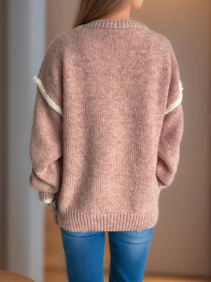 

Fashion Loose Knitted Pullover Autumn Winter Casual O-neck Long Sleeve Versatile Solid Color Splicing Sweater For Women