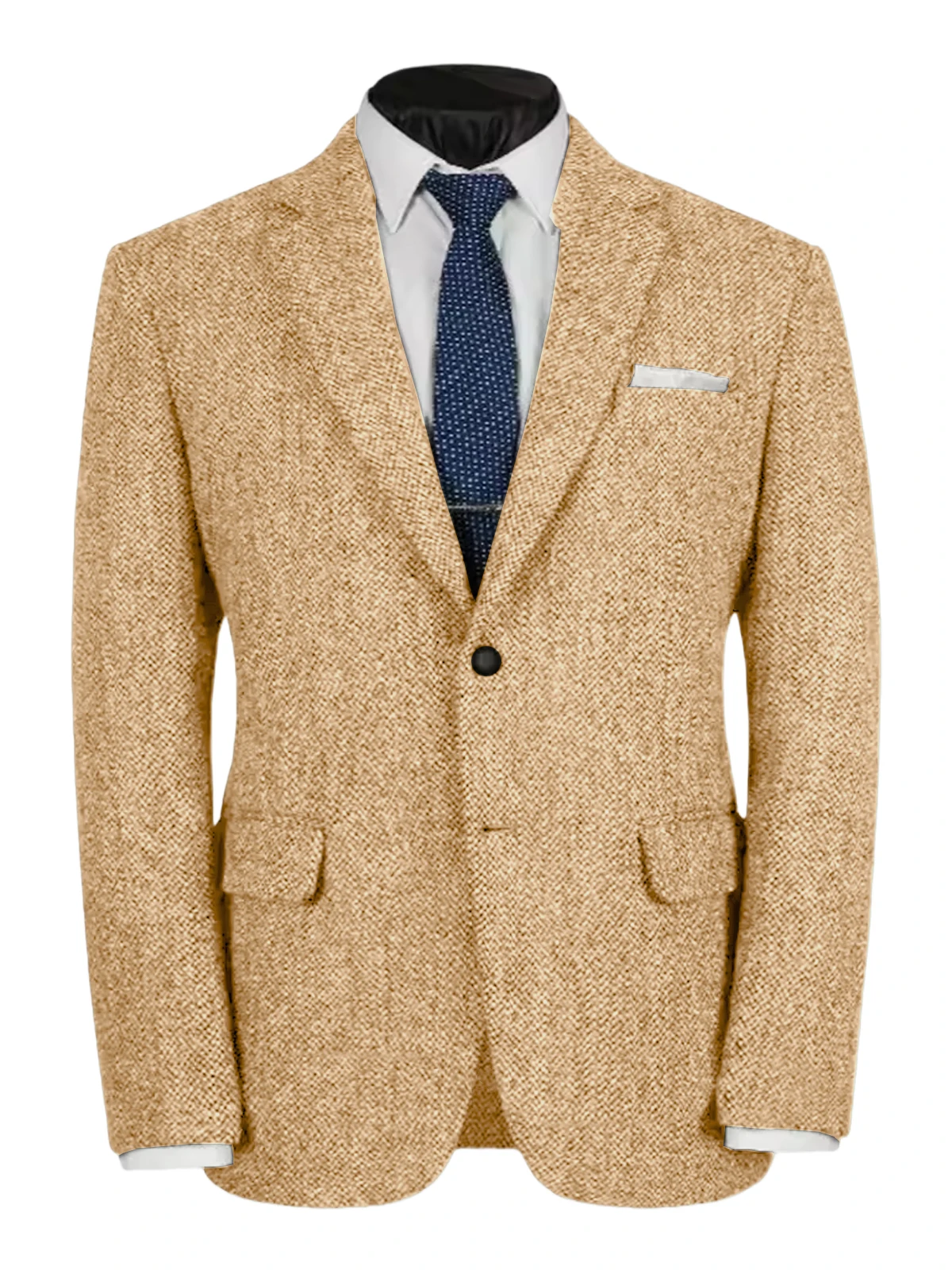 เสื้อสูทผู้ชายลายก้างปลา สำหรับงานพรอม ทักซิโด้ ผ้าวูลทวีด กระดุมแถวเดียว สไตล์ทางการ สำหรับงานแต่งงาน (เฉพาะเสื้อ) ขายดี