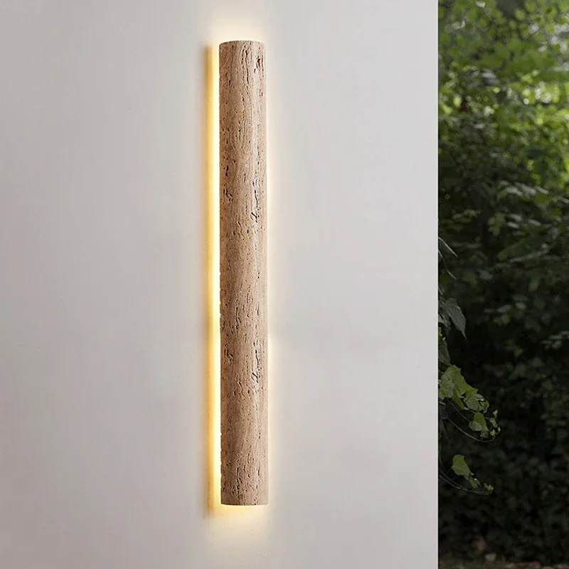 LED Minimalist Wall Lamp for Villa Outdoor Balcony Porch IP65 Waterproof Japanese Natural Yellow Travertine Stone Hotel Bedroom
