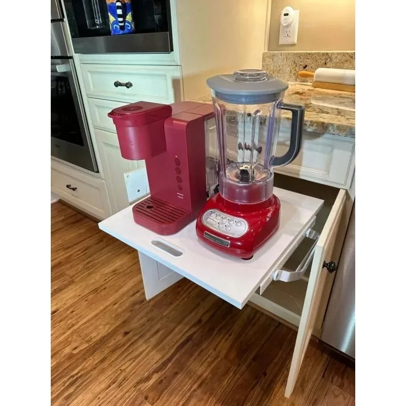 شحن سريع. تخزين الأجهزة الثقيلة وتوفير المساحة (24 بوصة رف) رفع أجهزة المطبخ، أبيض، مع ميكانيكي زنبركي ذاتي القفل #1