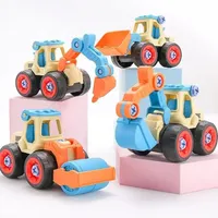 4Pcs Children's Assembly Engineering Vehicle Detachable Assembly DIY Creative Minuature Truck Loading Unloading Toys Set For Kid