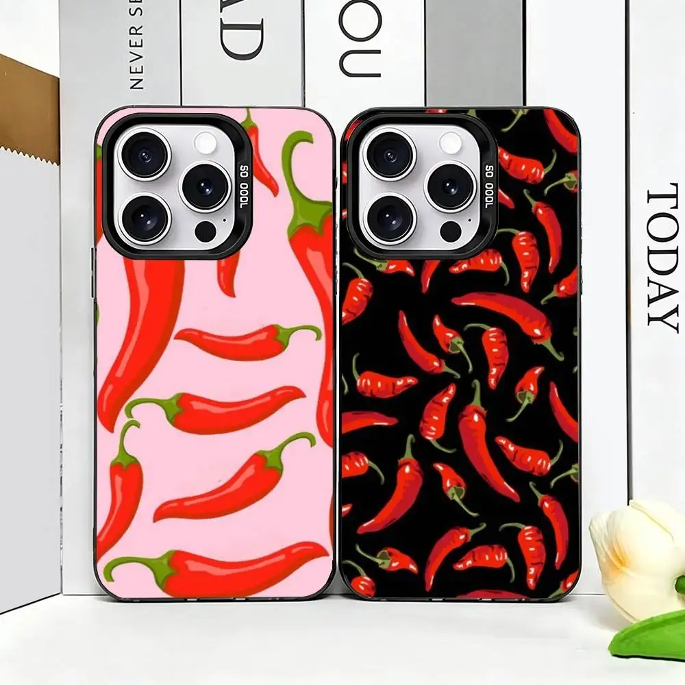 

Chili pepper illustration Phone Case For iPhone 17,16,15,14,13,12,11 Plus,Pro Max,XS,Colorful Silver Phone case Funda Cover
