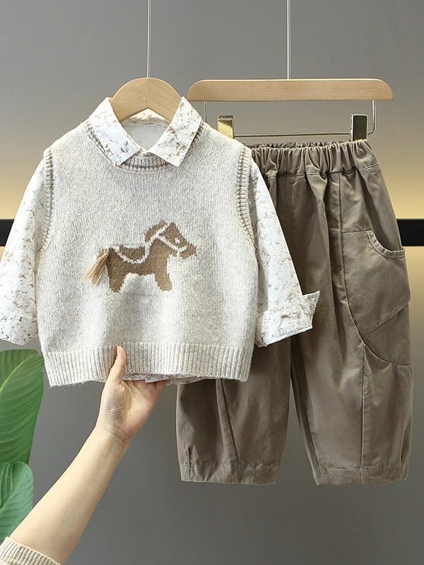 

Весенний модный комплект из двух предметов для мальчиков: повседневная спортивная одежда, хлопковая рубашка с длинным рукавом и длинные брюки для детей