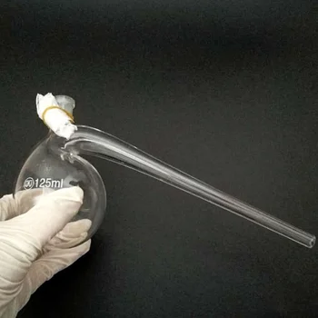 1 pçs/lote 125ml/250ml/500ml/1000ml frasco de retorta de vidro de laboratório, garrafa de retorta com pescoço curvo