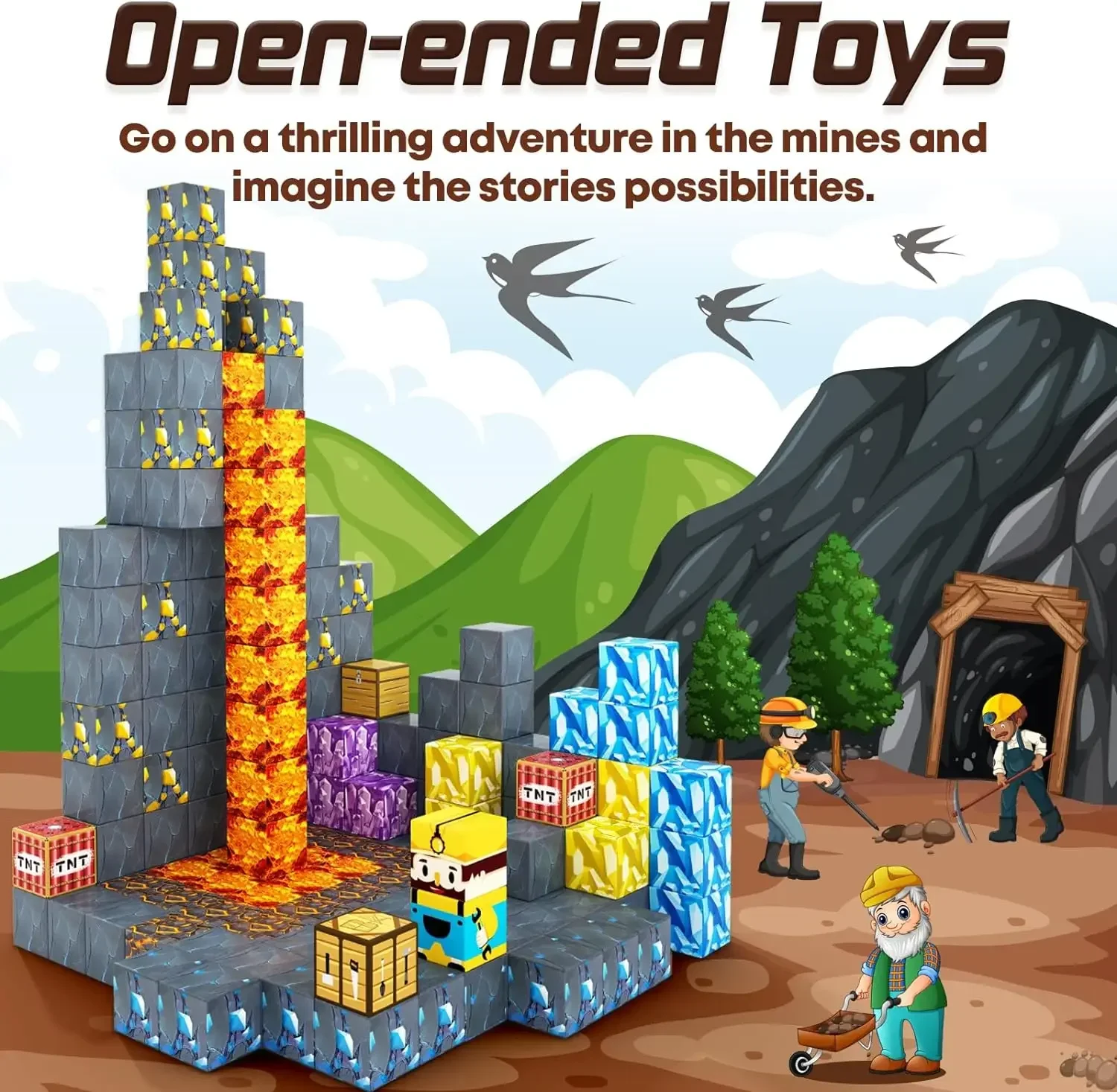 บล็อกอาคารแม่เหล็กสร้างบล็อกแม่เหล็ก Mine World เด็ก Sensory ของเล่นสําหรับชายหญิงอายุ 3 + DIY การก่อสร้างแม่เหล็ก Cube