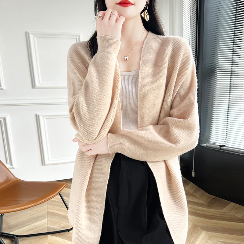 

Fall/Winter 2024 new 100% Merino wool Cardigan Cashmere sweater Women's cardigan warm bottom knit shirt top