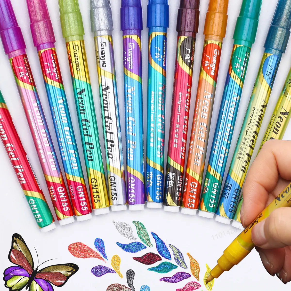 GN 12-24 Color Glitter Color Changing Pen Nail Neon Handbook Fluorescent Waterproof Art Marker pen Graffiti Painting supplies