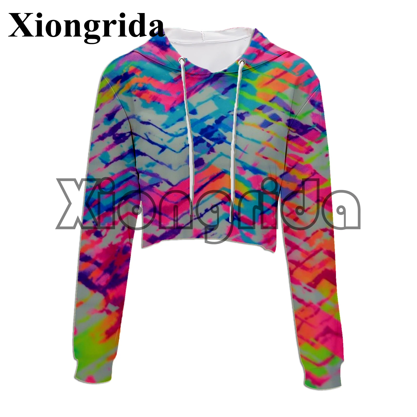 

Stripe Print Crop Top Hoodie Women Sexy Long Sleeve Hooded Short Sweatshirt Casual 3D Line Print Crop Sweaters Hooded Pullover