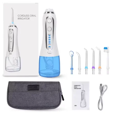 Irrigador Oral de 5 modos, hilo Dental recargable por USB, chorro de agua Dental portátil, irrigador de 300ml, limpiador Dental + 6 chorros